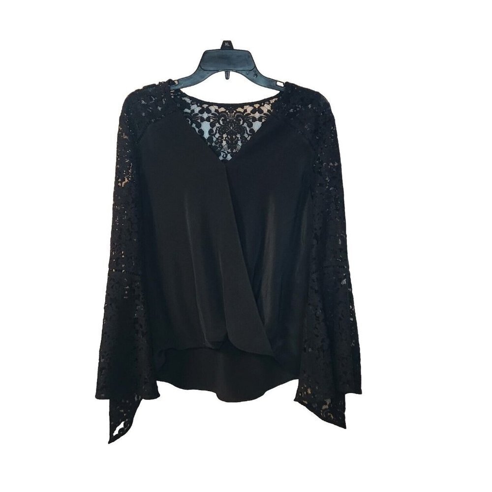 Bailey 44 Black Faux Wrap Long Lace Bell Sleeves Size Small Hi-Low